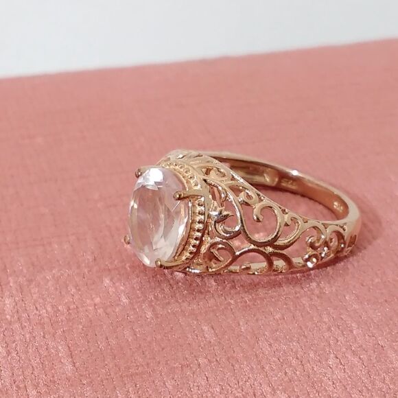 Rose Quartz 14k Rose Gold Sterling over Silver Ring  Size 7 - Picture 4 of 7